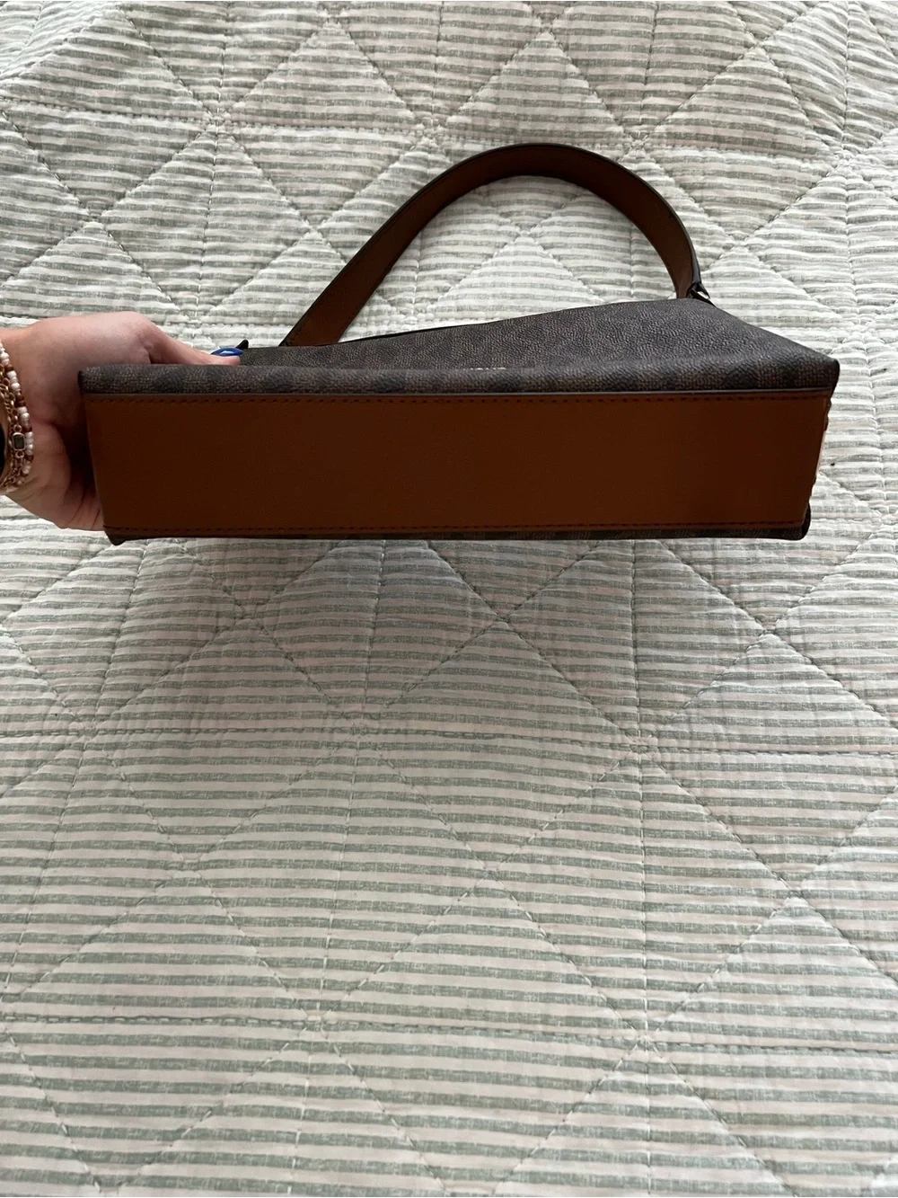 Michael Kors Dark Brown Monogram Shoulder Bag with Gold Hardware
